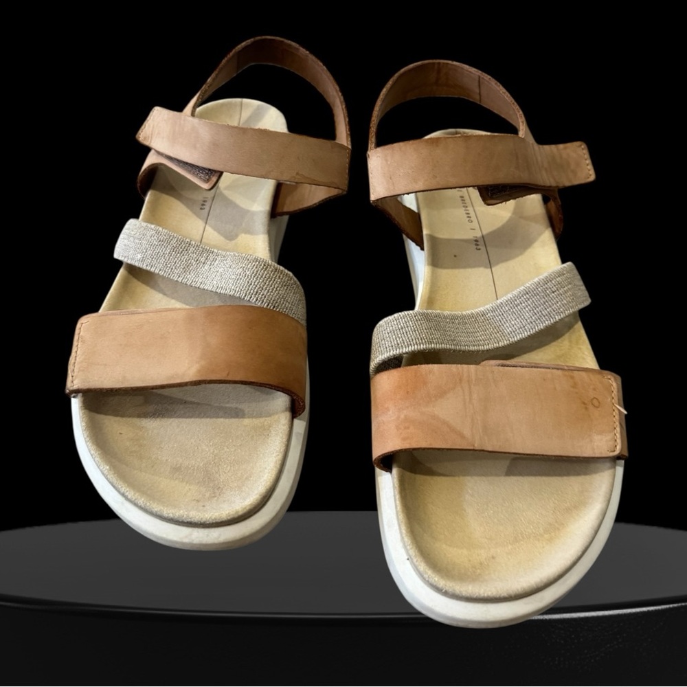 ECCO Leather Sandals | Size 39 | Tan and Cream| Comfort Straps